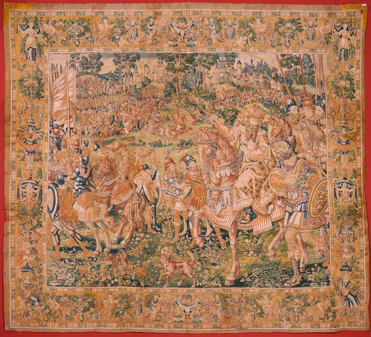 Tapiz flamenco. Serie El Libro de Judit. El ejército de Nabucodonosor (El ejército de Nabucodonosor). Primer tapiz de la serie. Manufactura Países Bajos, Bruselas?, segunda mitad del siglo XVI. Lana de tela. Ubicación Iglesia de San Nicolás de Bari (mu de Flemish School