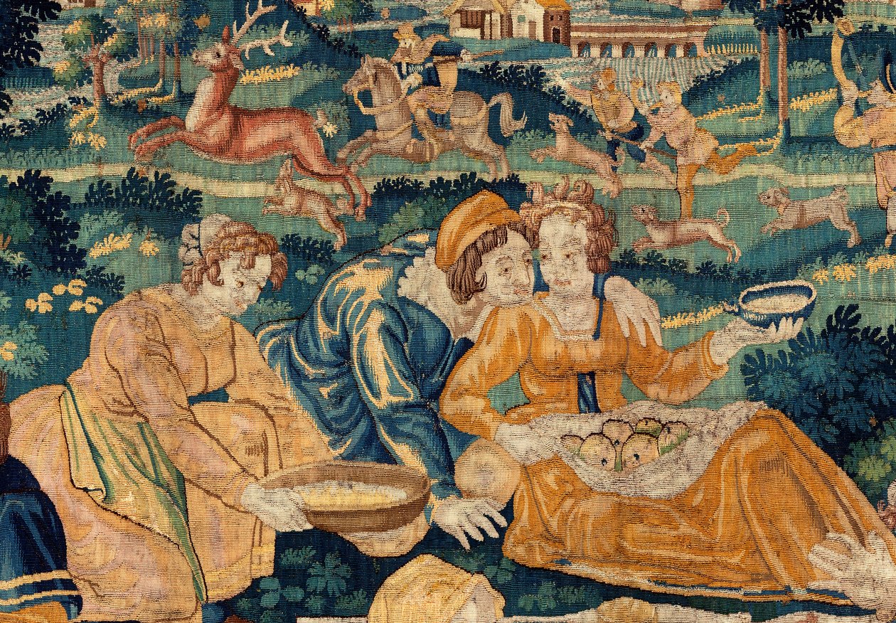 Tapiz flamenco. La comida del país. Taller de Oudenaarde. 331x465cm. Iinv (83073)-8/00008. Siglo XVII. de Flemish School