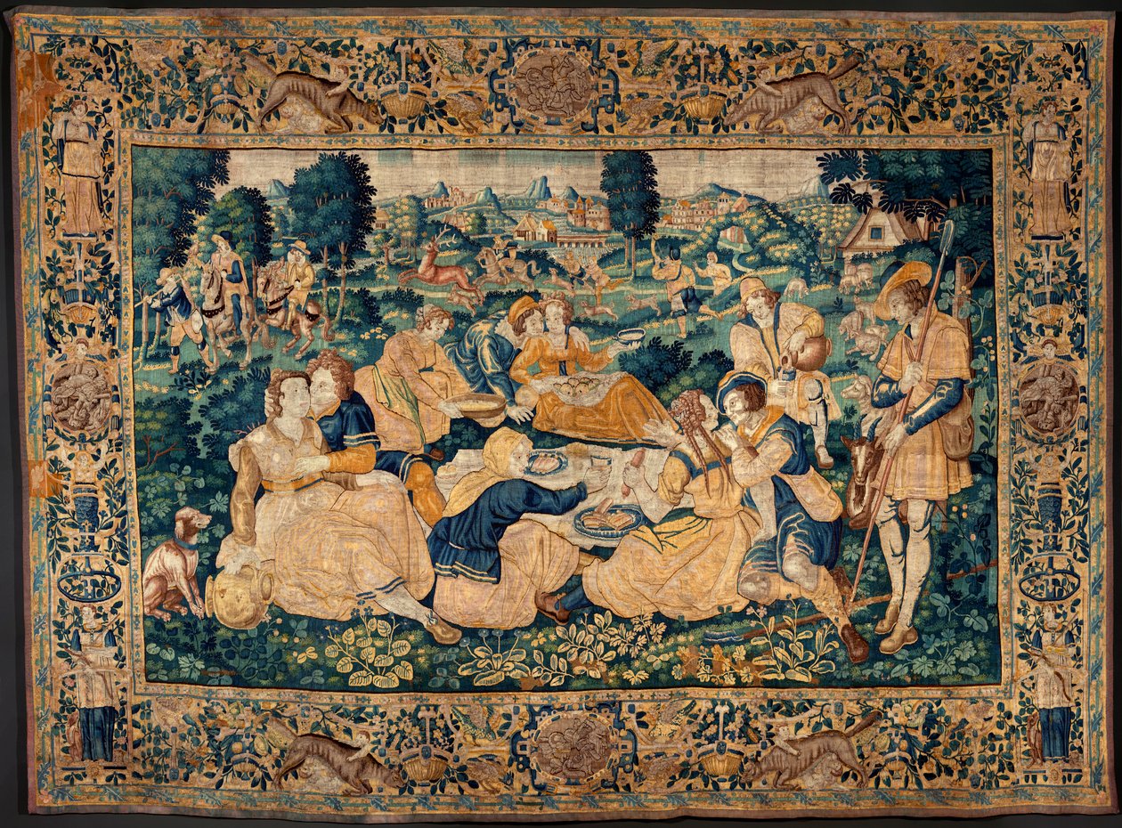 Tapiz flamenco. La comida del país. Taller de Oudenaarde. 331x465cm. Iinv (83073)-8/00008. Siglo XVII. de Flemish School