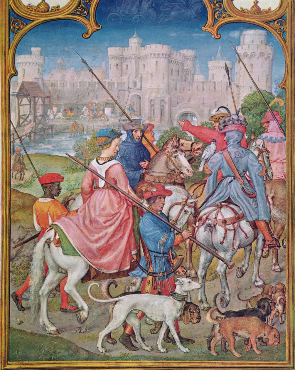 Fol.8v Mes de agosto: Partiendo para la caza, del Breviarium Grimani, c.1515 de Flemish School