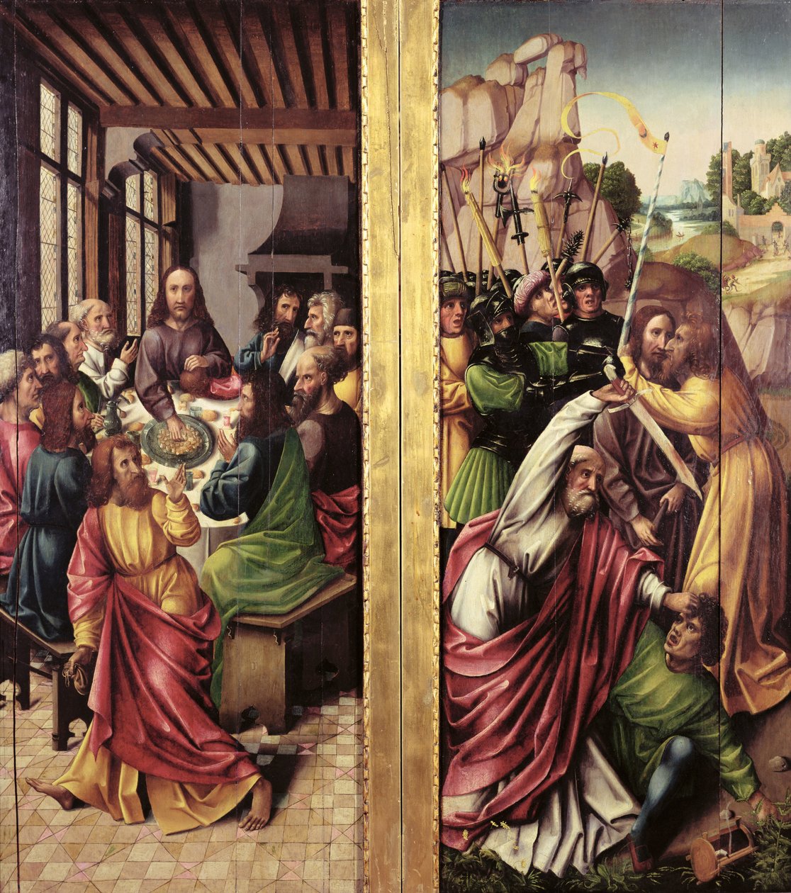 Beso de Judas y Última Cena, c.1500 de Flemish School