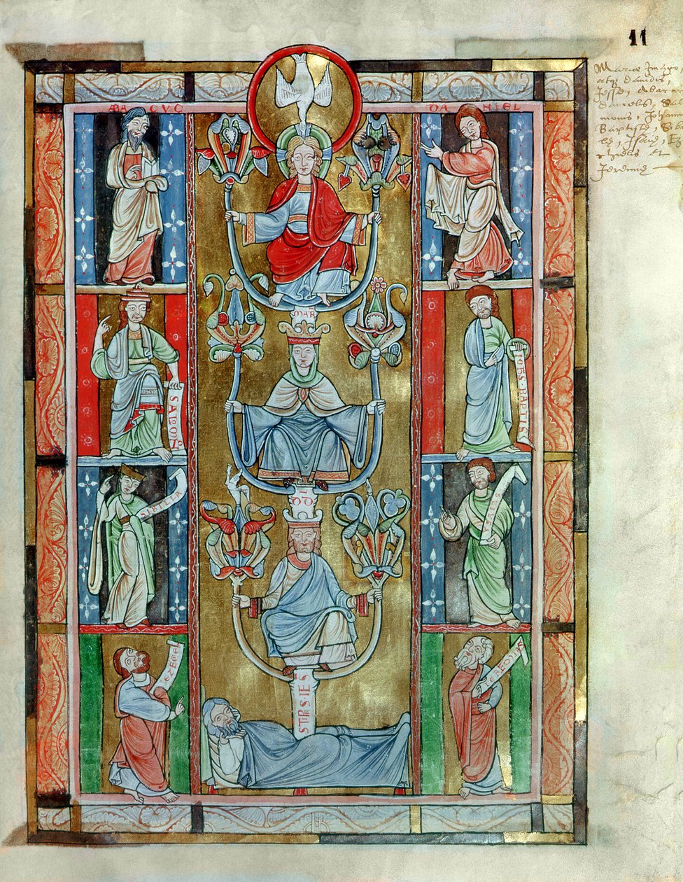 El Árbol de Jesé, de De Laudibus Sancte Crucis por Rabanaus Maurus (c.780-856) de la Abadía de Anchin de Flemish School