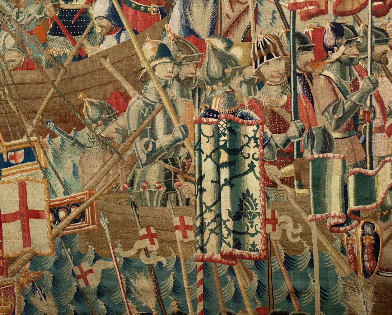 Museo Parroquial de Tapices (Museo Parroquial de Tapices de Pastrana). Tapiz flamenco. El desembarco de Arzila (El desembarco de Arzila, Desembarco y Arzila). Serie Conquistas del Rey Alfonso I de Portugal (Conquistas del Rey Alfonso V de Portugal). Torneo de Flemish School