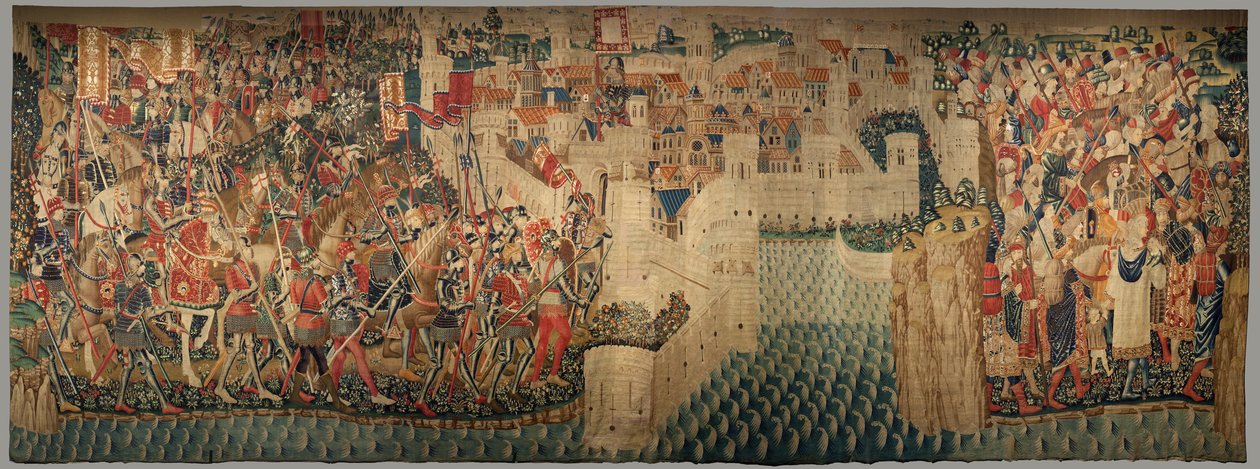 Parish museum of tapestries (Museo Parroquial de Tapices de Pastrana). Flemish tapestry. Conquest of Tanger (Toma de Tánger, De inname van Tanger). Series Conquests of king Alfonso I of Portugal (Conquistas de Alfonso V de Portugal). Tournai. Wool and silk de Flemish School
