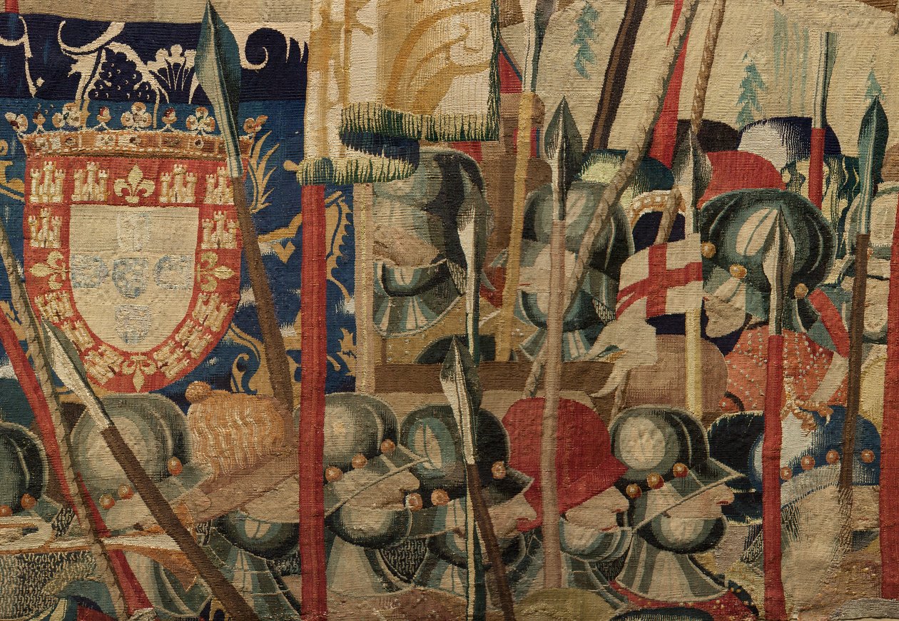 Museo Parroquial de Tapices (Museo Parroquial de Tapices de Pastrana). Tapiz flamenco. El desembarco de Arzila (El desembarco de Arzila, Desembarco y Arzila). Serie Conquistas del Rey Alfonso I de Portugal (Conquistas del Rey Alfonso V de Portugal). Torneo de Flemish School