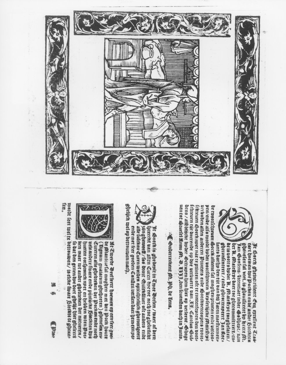 Lecho de enfermo con una víctima de viruela, ilustración de un tratado médico de Paracelso (1493-1541) publicado en 1553 de Flemish School