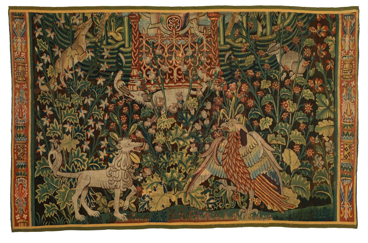Tapiz, fragmento de Park au Cerfs, realizado hacia 1500-25 (lana) de Flemish School