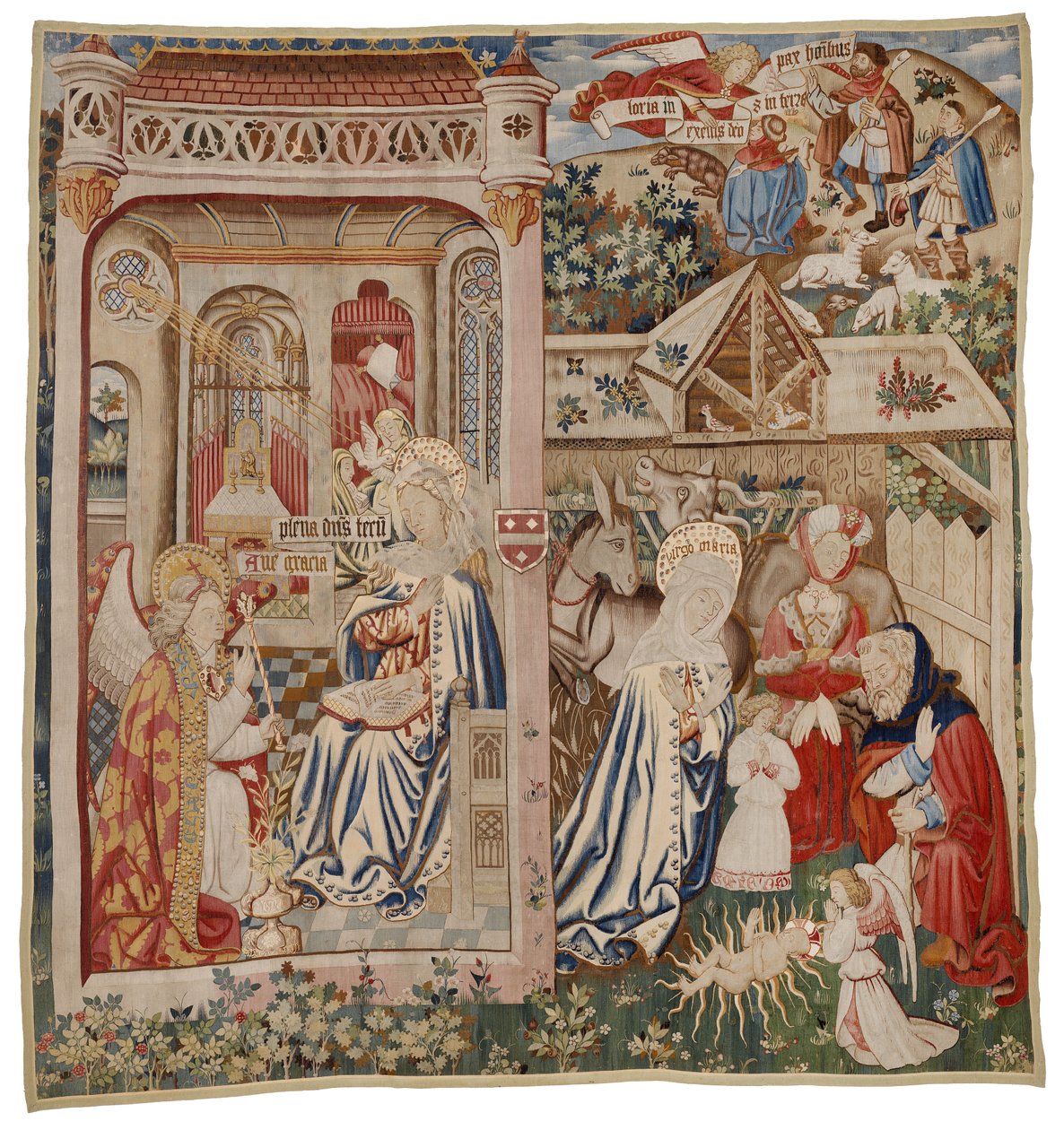 Tapiz que representa la Anunciación y la Natividad, Tournai (lana) de Flemish School