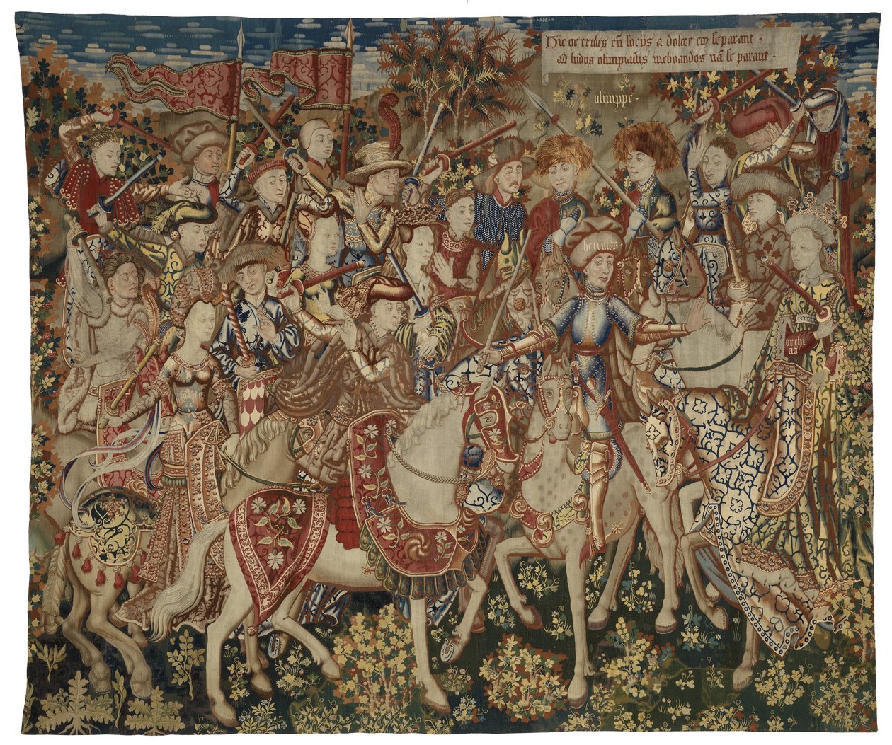 Tapiz con Hércules y sus compañeros en el Olimpo, posiblemente realizado en Tournai, c.1465-70 (lana y seda) de Flemish School
