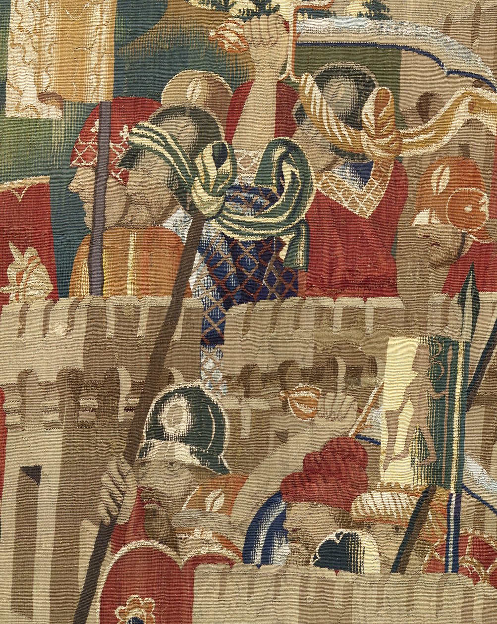 Tapiz que muestra las Conquistas del rey Alfonso V de Portugal, Tournai. (Detalle) de Flemish School