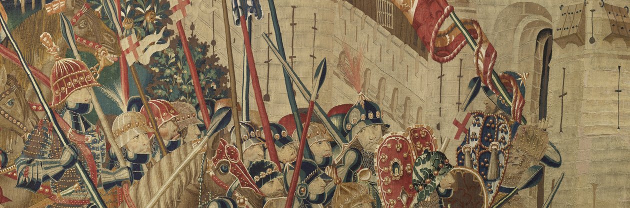 Tapiz que muestra las Conquistas del rey Alfonso V de Portugal, Tournai. (Detalle) de Flemish School