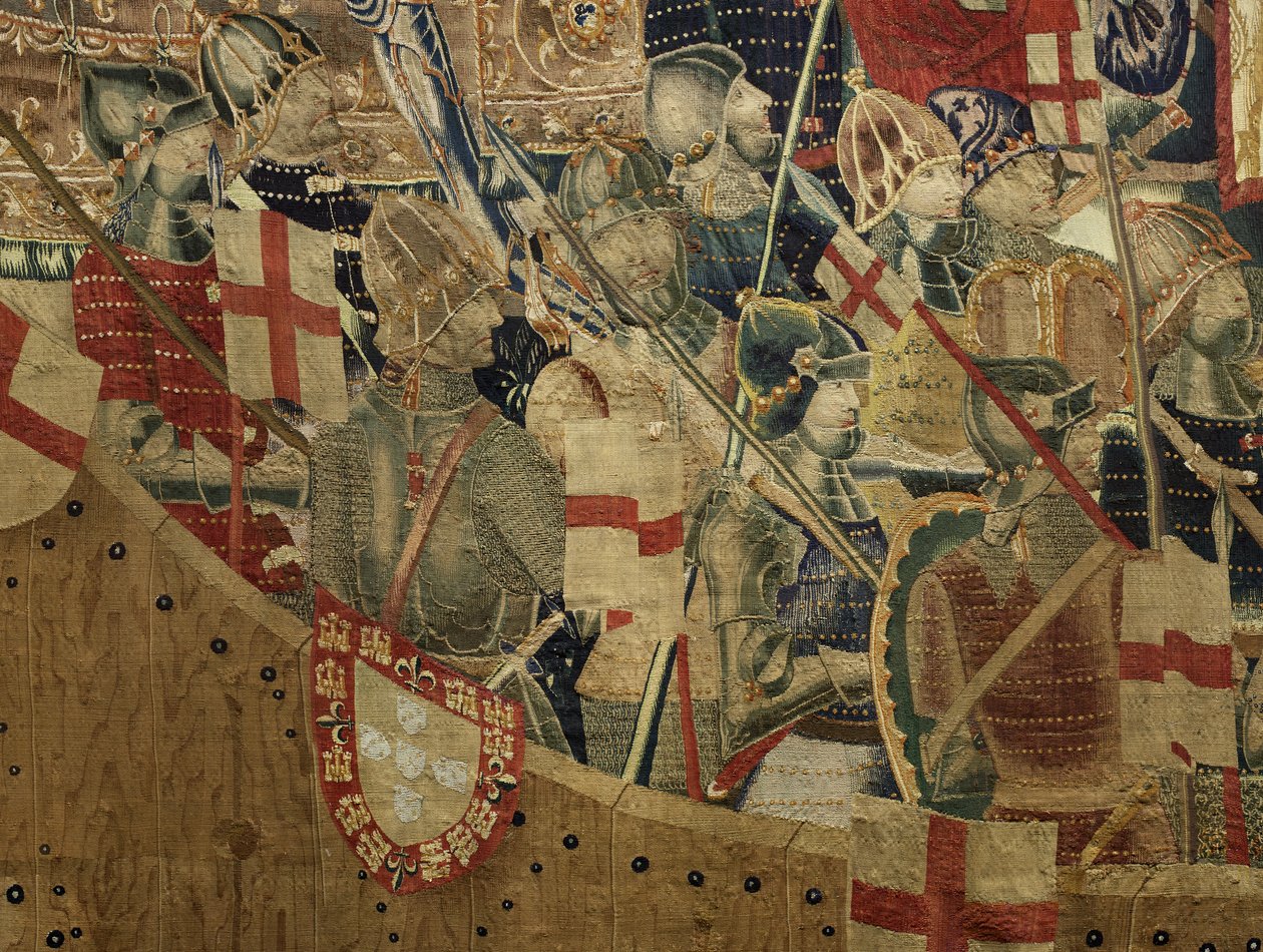 Tapiz que muestra las Conquistas del rey Alfonso V de Portugal, Tournai. (Detalle) de Flemish School