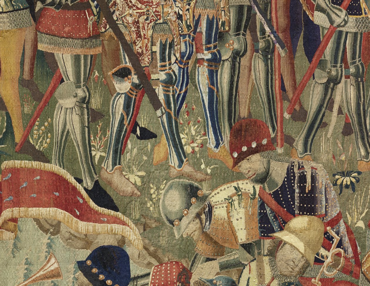 Tapiz que muestra las conquistas del rey Alfonso V de Portugal, Tournai. (detalle) de Flemish School