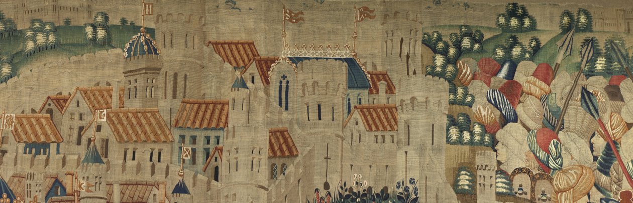 Tapiz que muestra las conquistas del rey Alfonso V de Portugal, Tournai. (detalle) de Flemish School