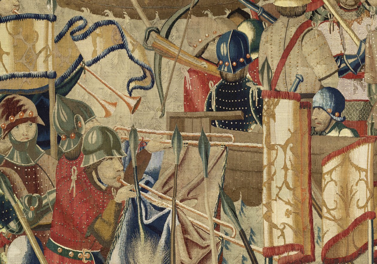 Tapiz que muestra las conquistas del rey Alfonso V de Portugal (Conquistas de Alfonso V de Portugal), Tournai. (Detalle) de Flemish School