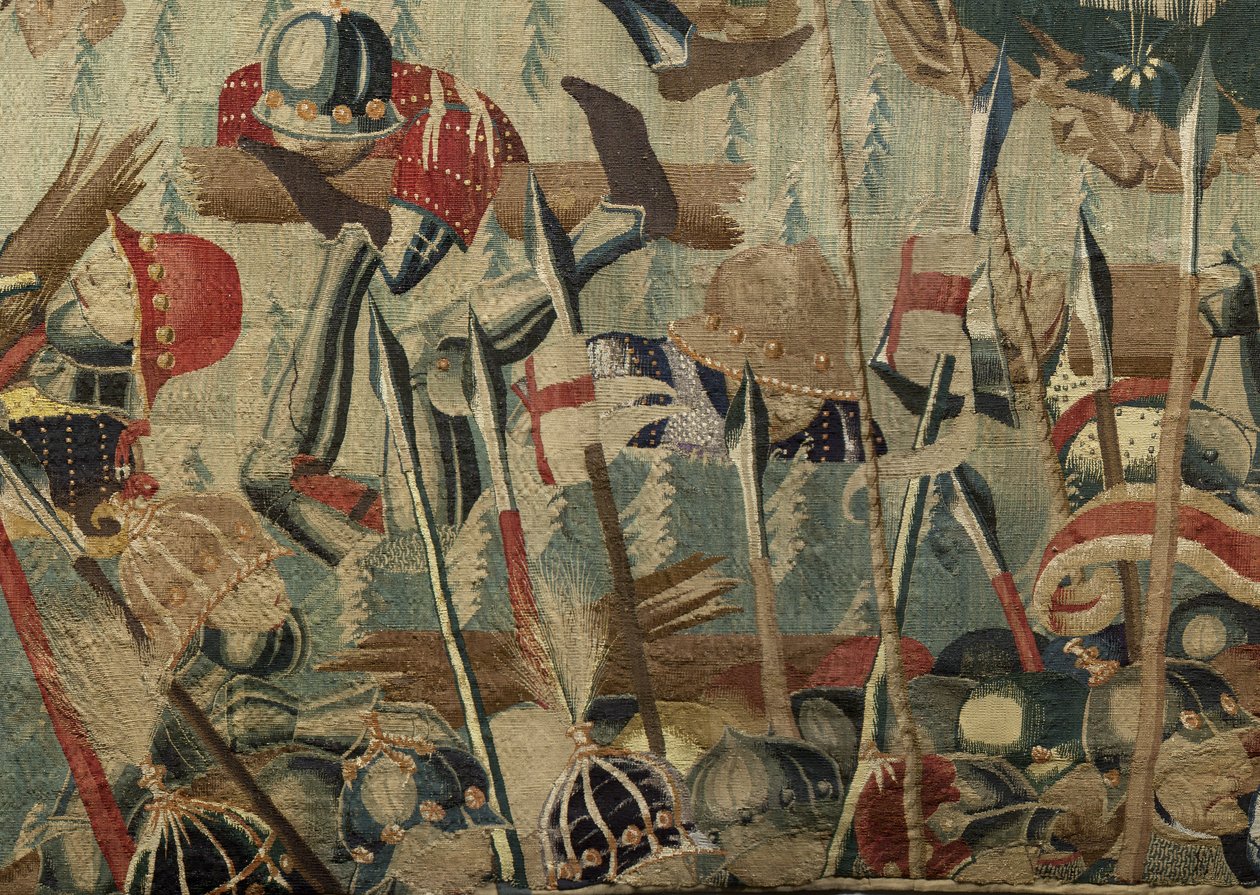 Tapiz que muestra las conquistas del rey Alfonso V de Portugal (Conquistas de Alfonso V de Portugal), Tournai. (Detalle) de Flemish School