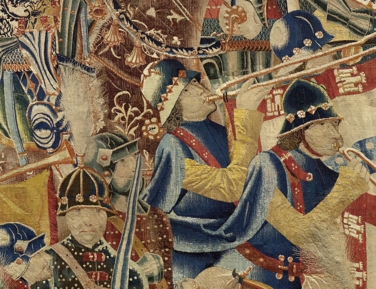 Tapiz que muestra las conquistas del rey Alfonso V de Portugal (Conquistas de Alfonso V de Portugal), Tournai. (Detalle) de Flemish School