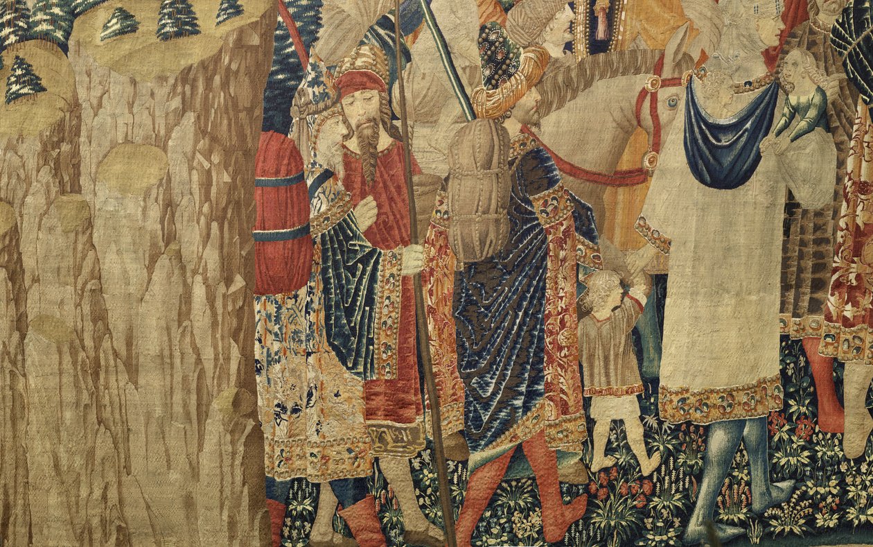 Tapiz que muestra las conquistas del rey Alfonso V de Portugal (Conquistas de Alfonso V de Portugal), Tournai. (Detalle) de Flemish School