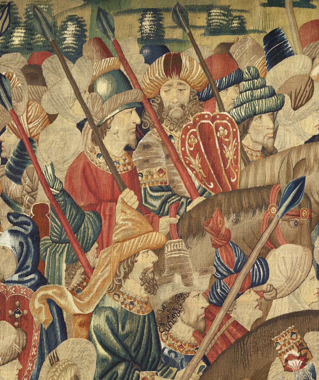 Tapiz que muestra las conquistas del rey Alfonso V de Portugal (Conquistas de Alfonso V de Portugal), Tournai. (Detalle) de Flemish School