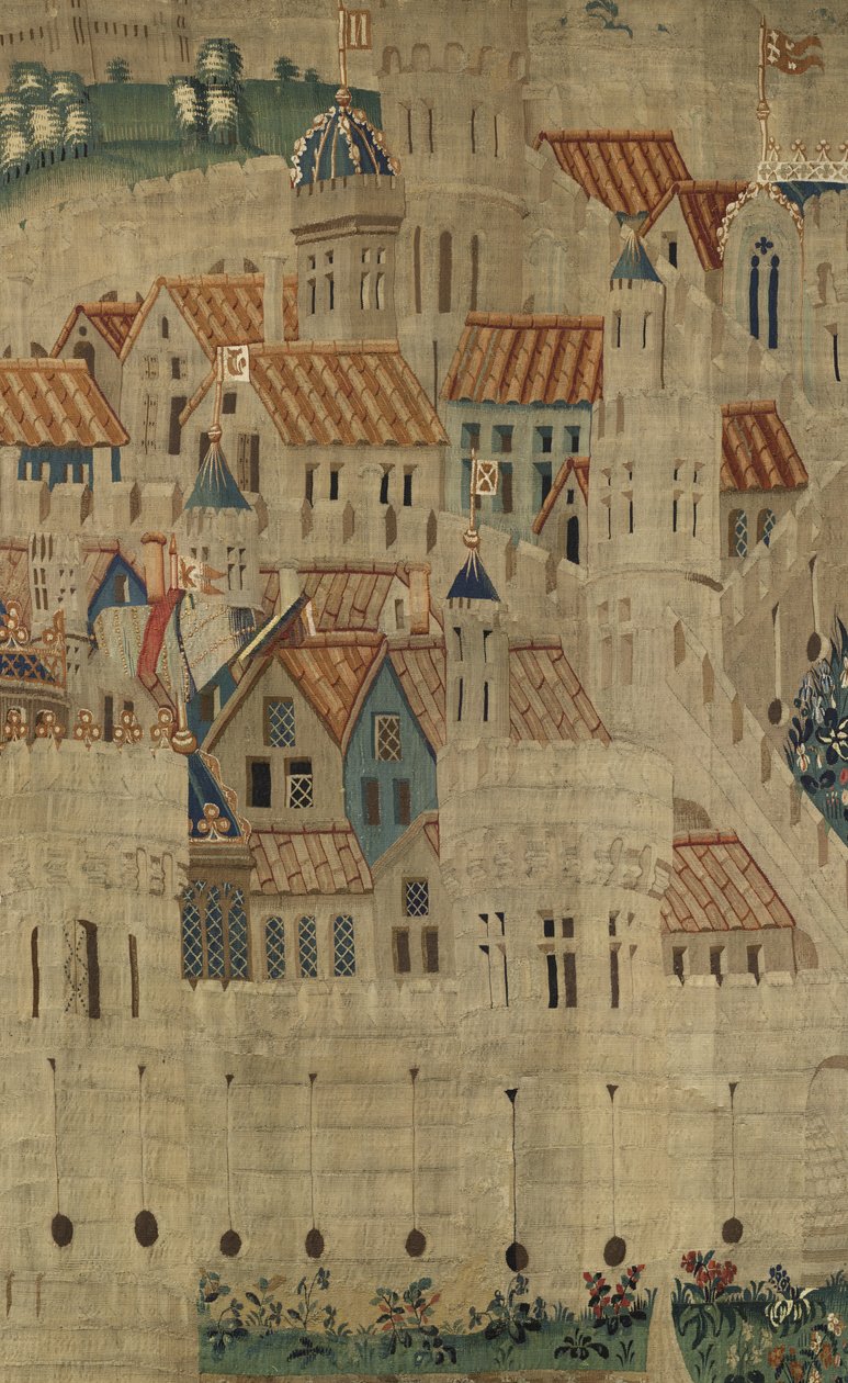 Tapiz que muestra las conquistas del rey Alfonso V de Portugal, Tournai. (detalle) de Flemish School