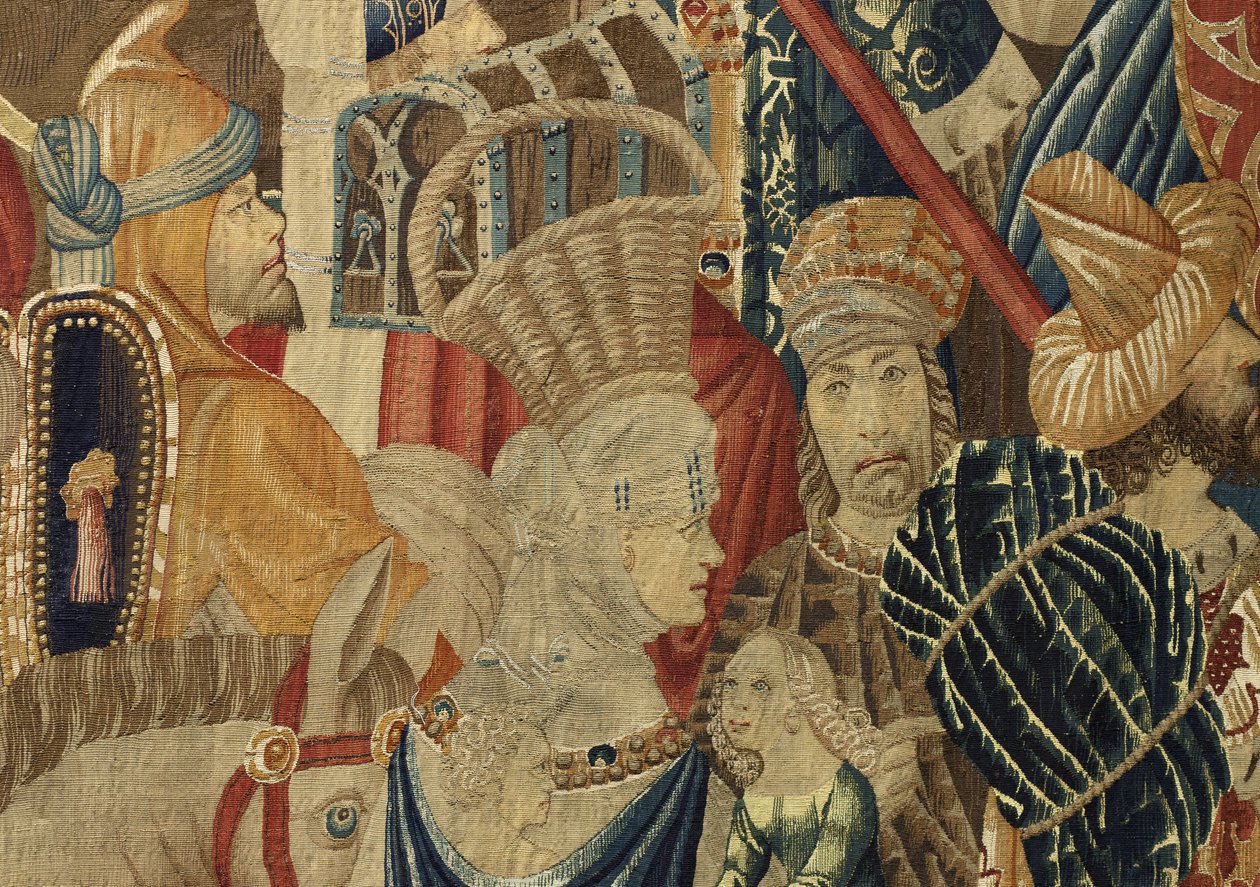 Tapiz que muestra las conquistas del rey Alfonso V de Portugal, Tournai. (detalle) de Flemish School
