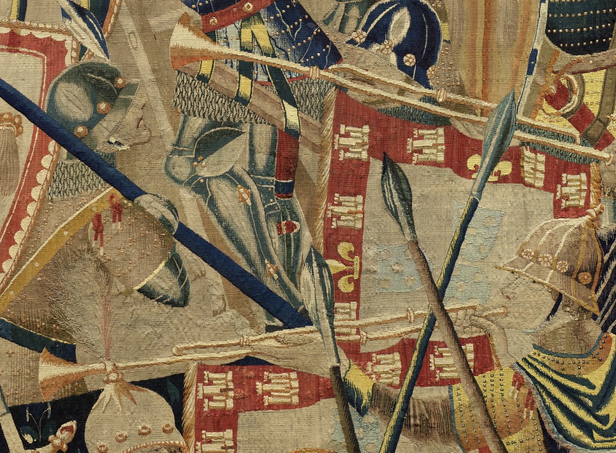 Tapiz que muestra las conquistas del rey Alfonso V de Portugal, Tournai. (detalle) de Flemish School