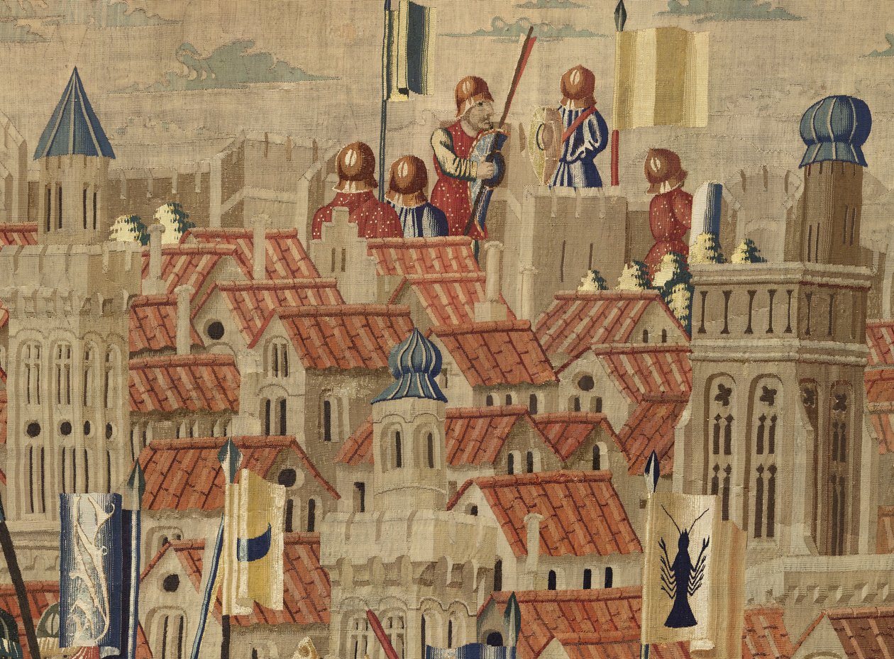 Tapiz que muestra las conquistas del rey Alfonso V de Portugal, Tournai. (detalle) de Flemish School