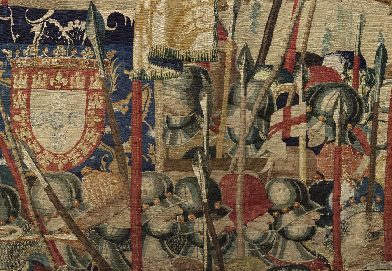 Tapiz que muestra las conquistas del rey Alfonso V de Portugal, Tournai. (detalle) de Flemish School