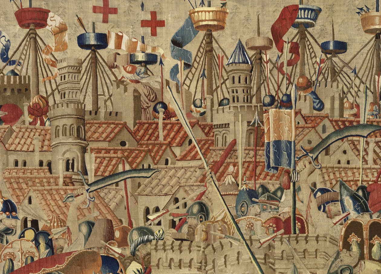 Tapiz que muestra las conquistas del rey Alfonso V de Portugal, Tournai. (detalle) de Flemish School