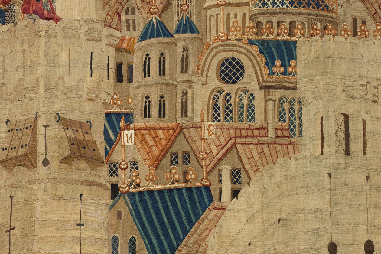 Tapiz que muestra las Conquistas del rey Alfonso V de Portugal (Conquistas de Alfonso V de Portugal), Tournai. (detalle) de Flemish School