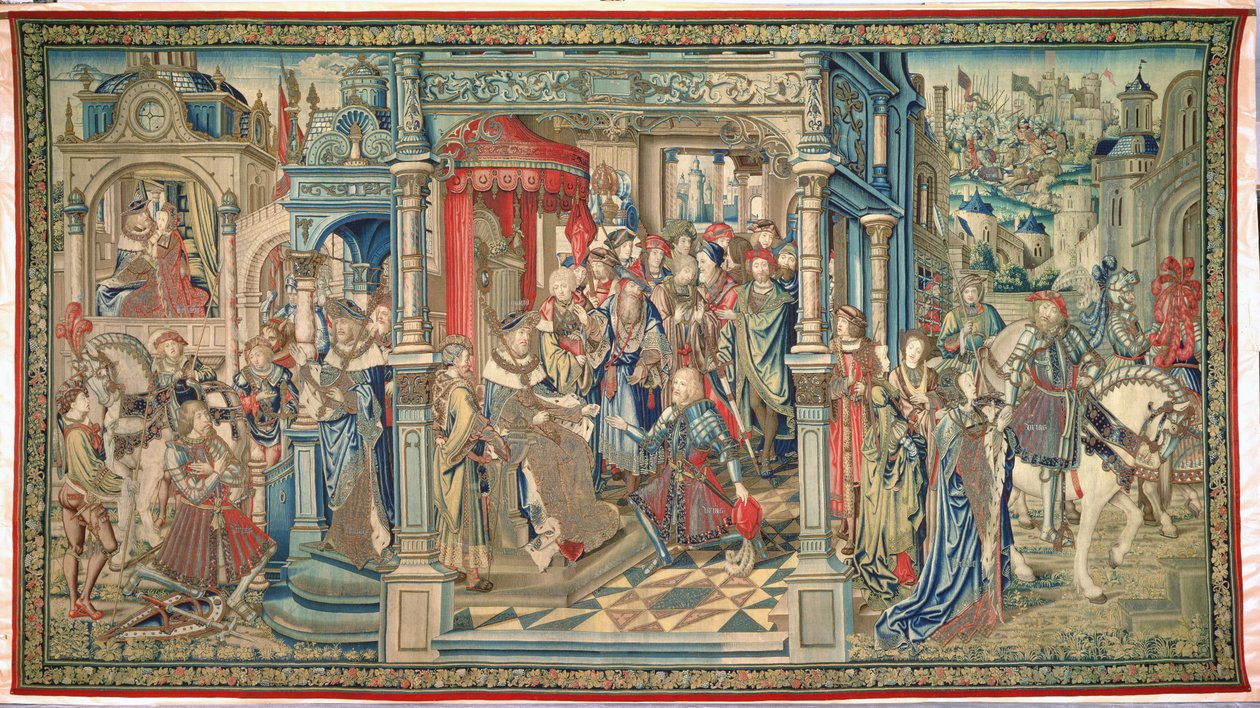 Uriah el hitita enviado a su muerte, Tapiz de David y Betsabé, c.1510-15 de Flemish School
