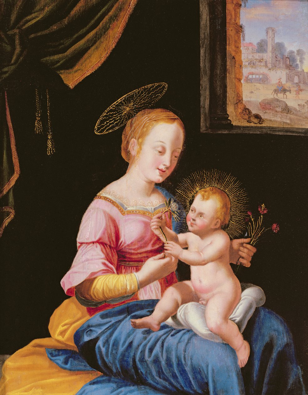 Virgen y Niño con la Huida a Egipto de Flemish School
