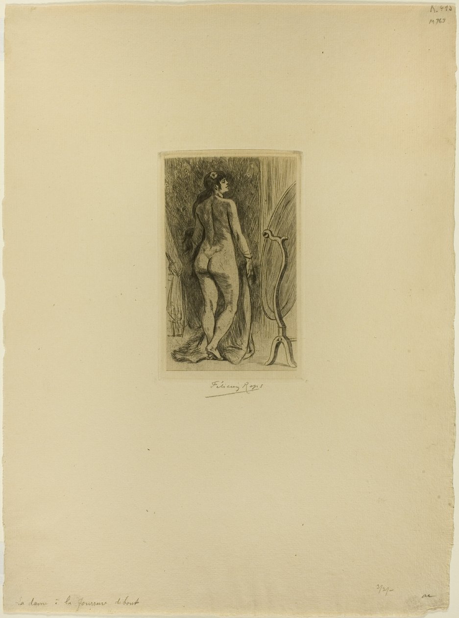 Mujer de pie con piel de Félicien Rops