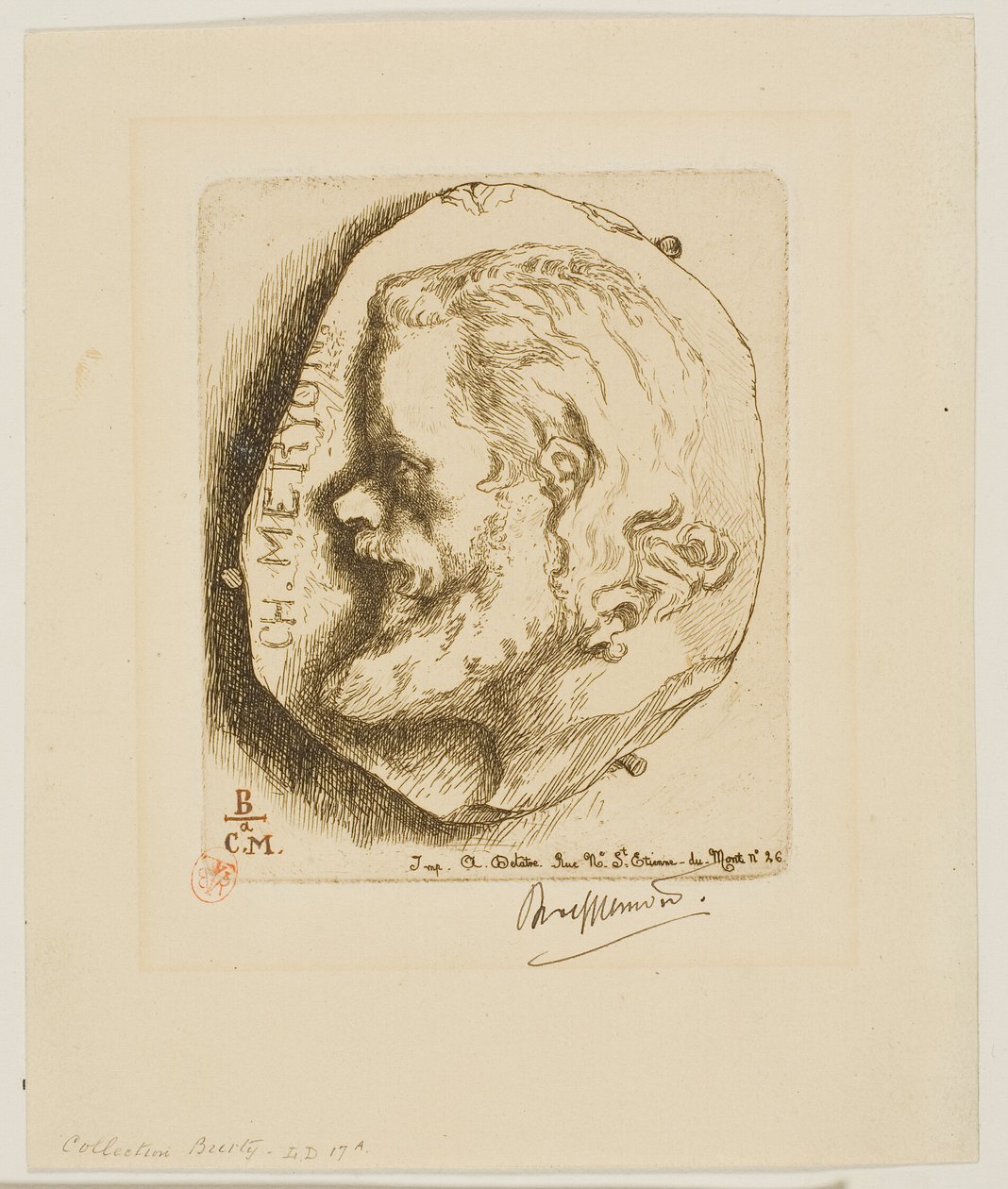 Retrato de Meryon de perfil de Félix Henri Bracquemond