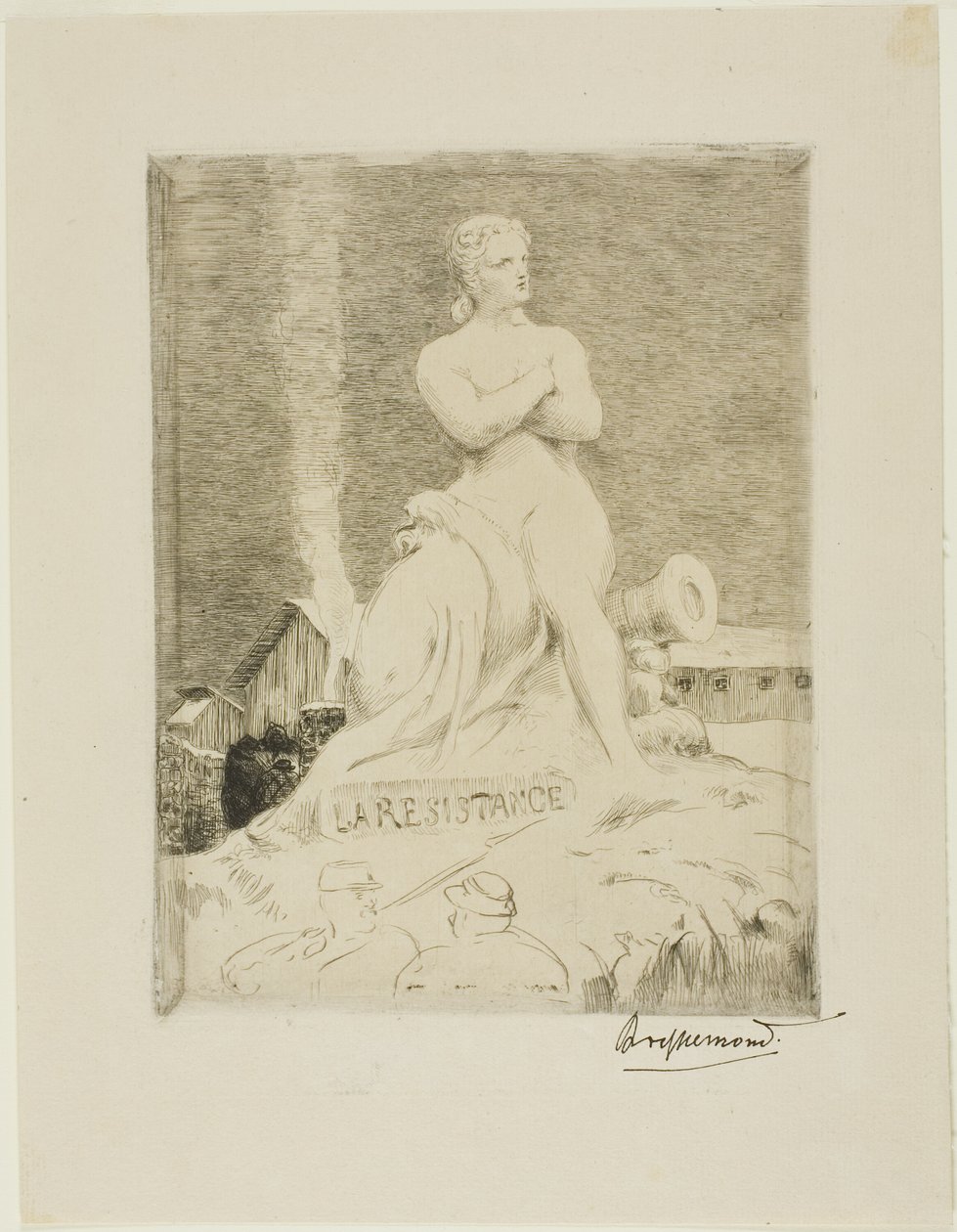 La estatua de la Resistencia de Falguière, plancha cuatro de El sitio de París, 1870 de Félix Henri Bracquemond