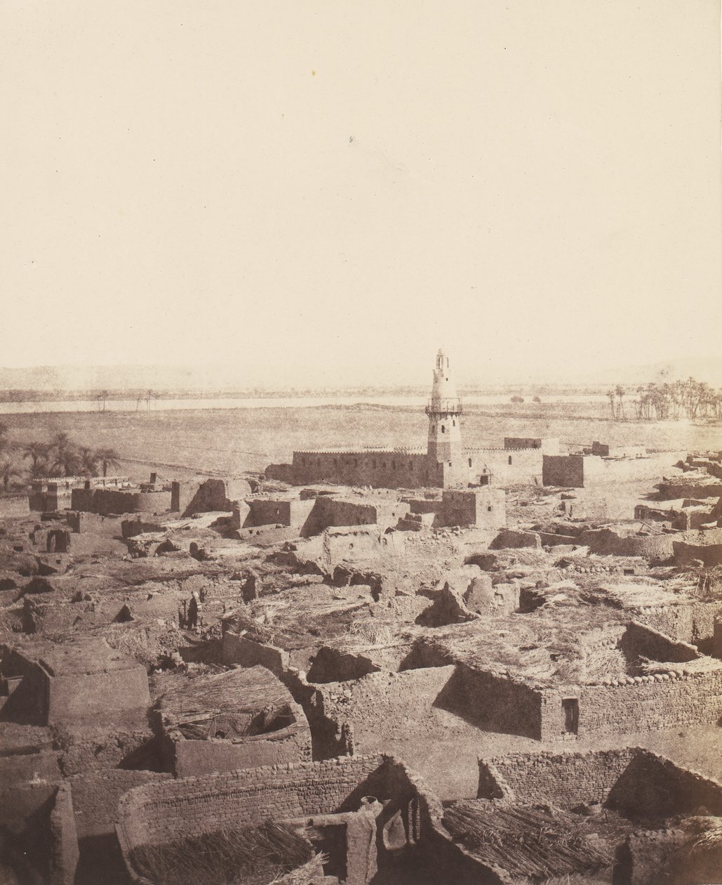 Edfou, Aspecto General de la Ciudad Vista desde la Plataforma Central del Py..., 1851-52, impreso 1853-54 de Félix Teynard