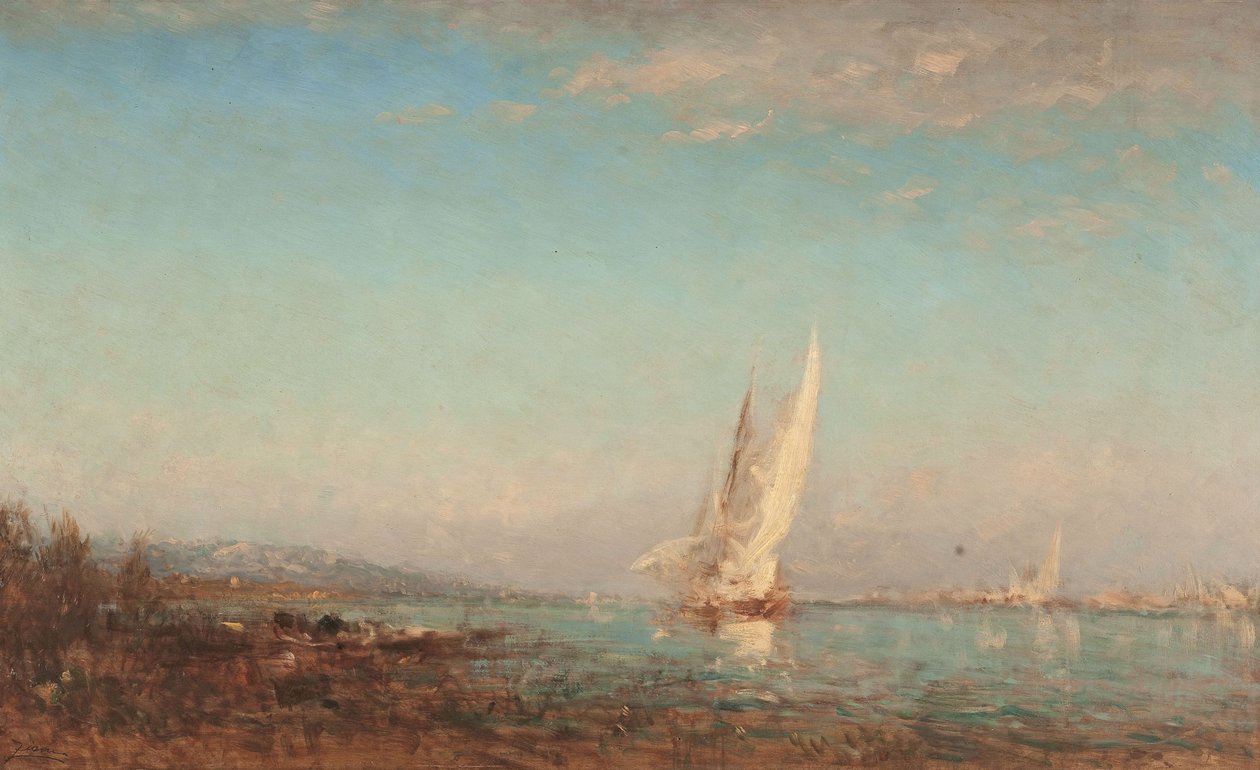 Martigues, la vela blanca, entre 1890 y 1895 (óleo sobre madera) de Félix Ziem