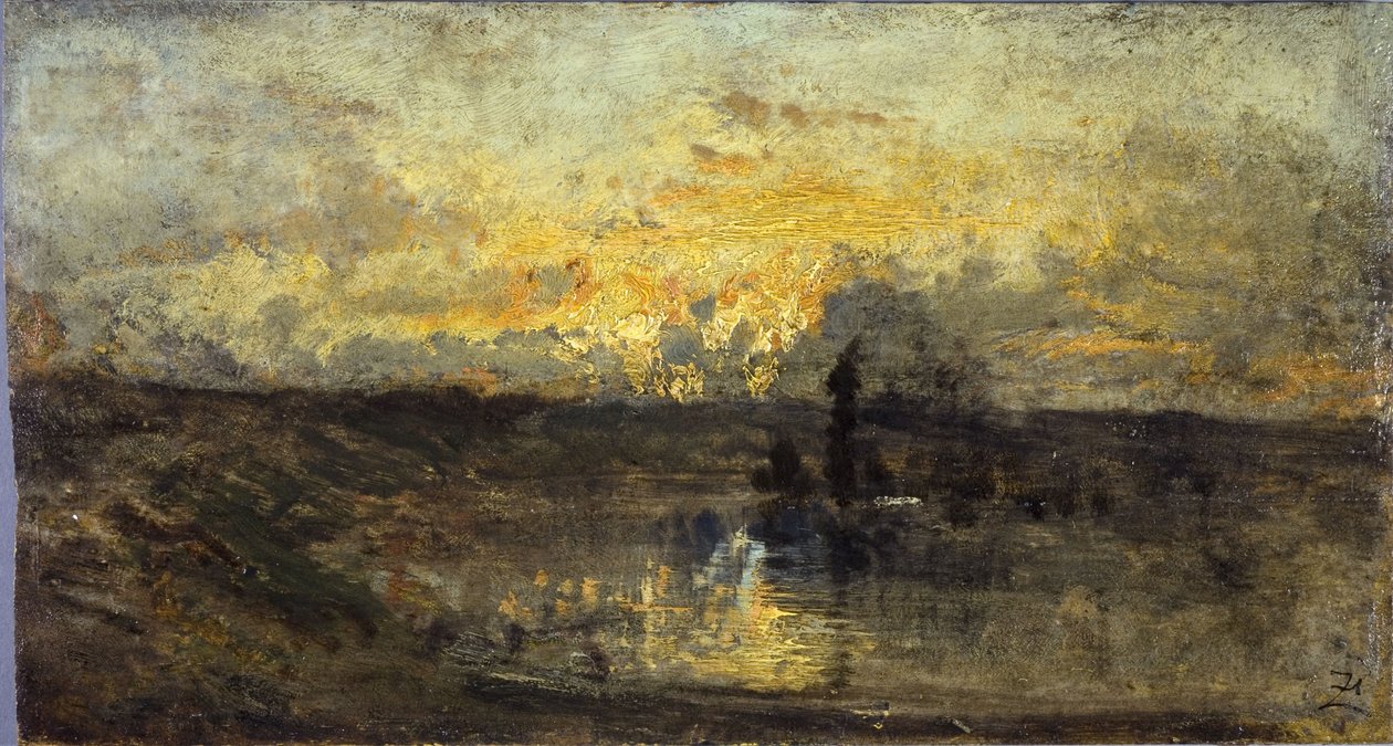 Vuelta del río (anverso); tres estudios (reverso), entre 1850 y 1860 (óleo sobre madera) de Félix Ziem