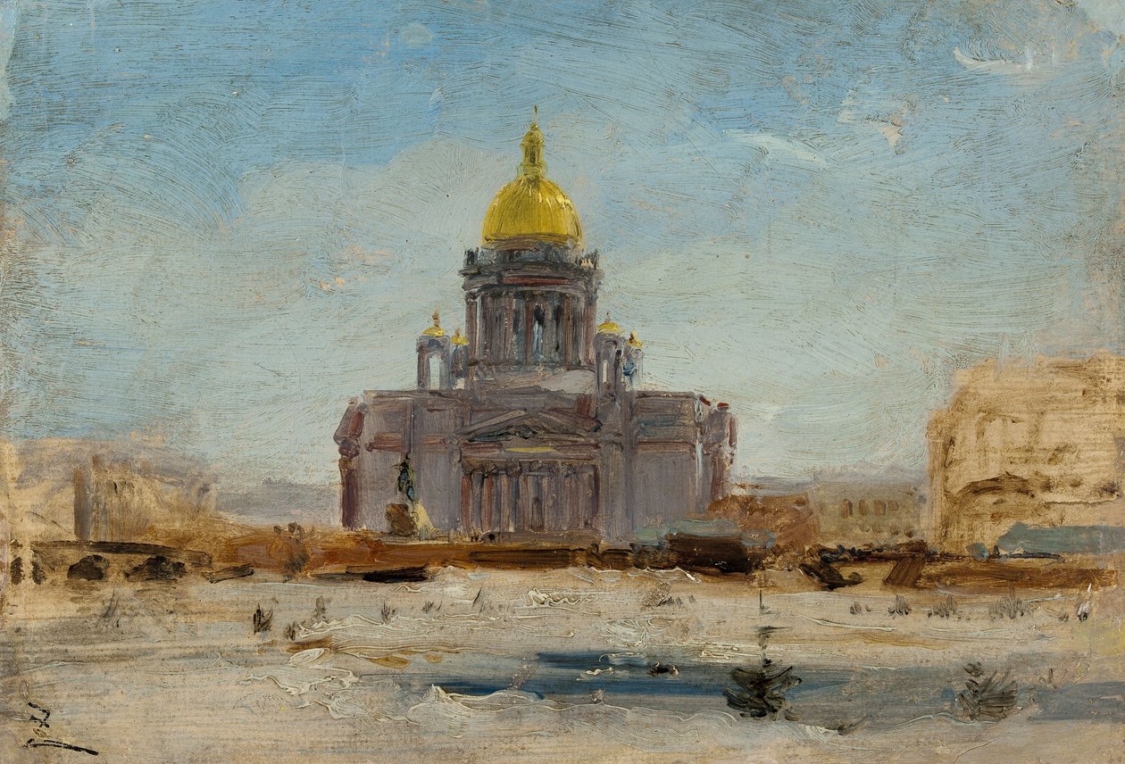 San Petersburgo, San Isaac, entre 1-1844 y9-1844 (óleo sobre papel sobre lienzo) de Félix Ziem