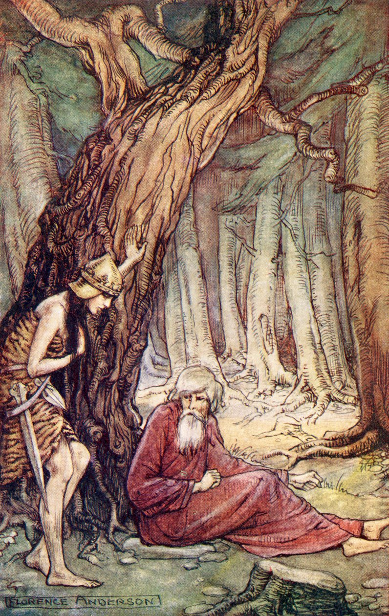 Boadicea y el druida, del poema Boadicea de William Cowper, de Lecturas de romances históricos, publicado en 1914 de Florence Anderson