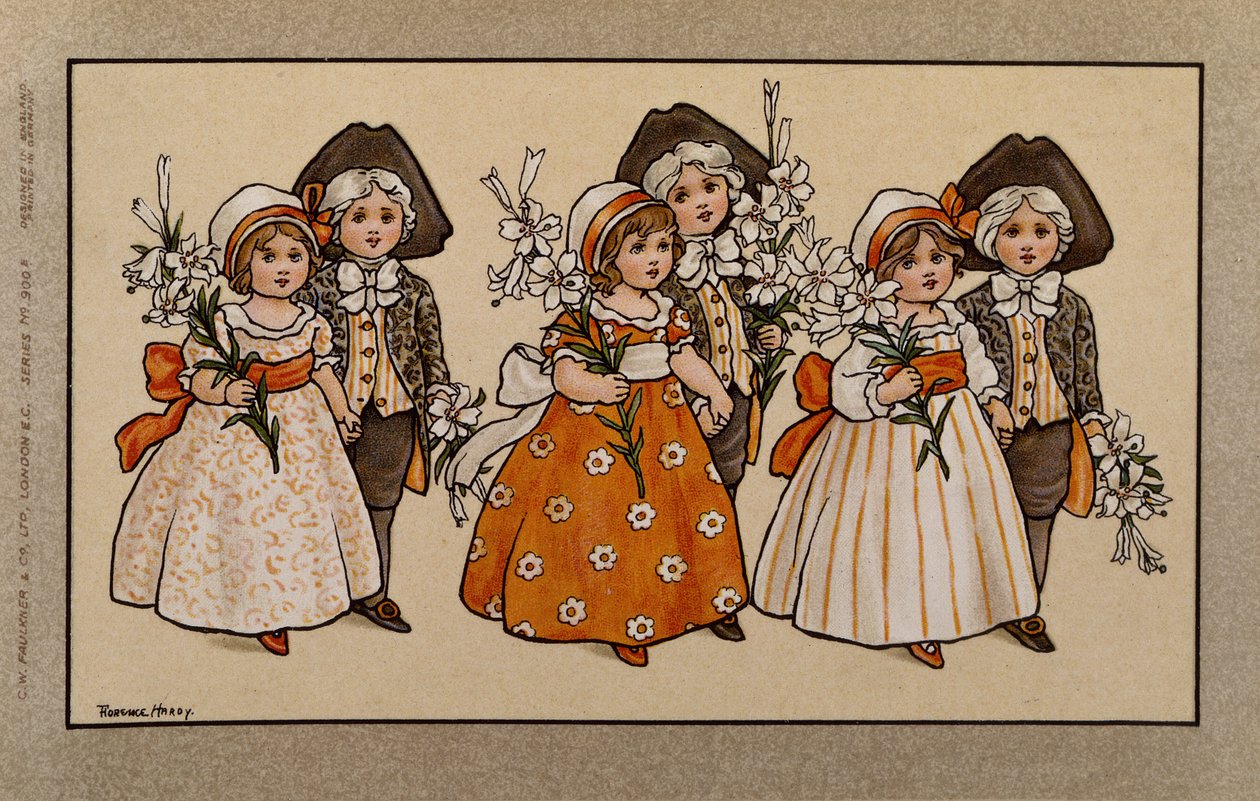 Lirios, tarjeta victoriana de Florence Hardy