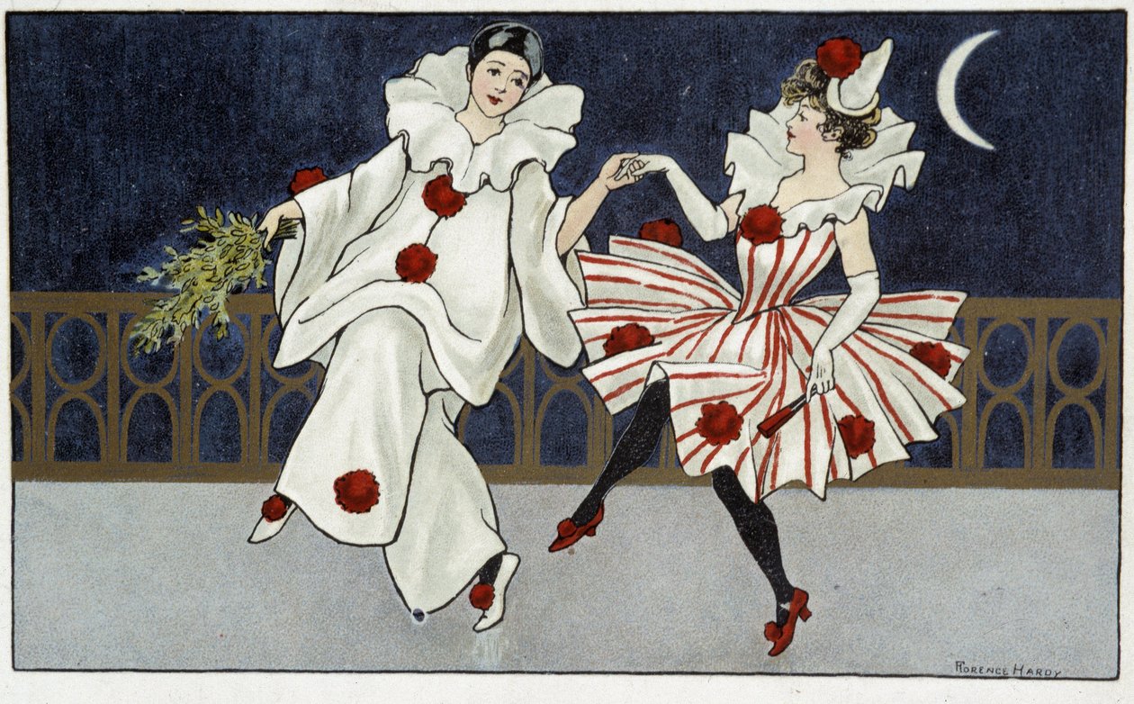 Pierrot y Colombina bailando a la luz de la luna - dib. por Florence Hardy, principios del siglo XX de Florence Hardy