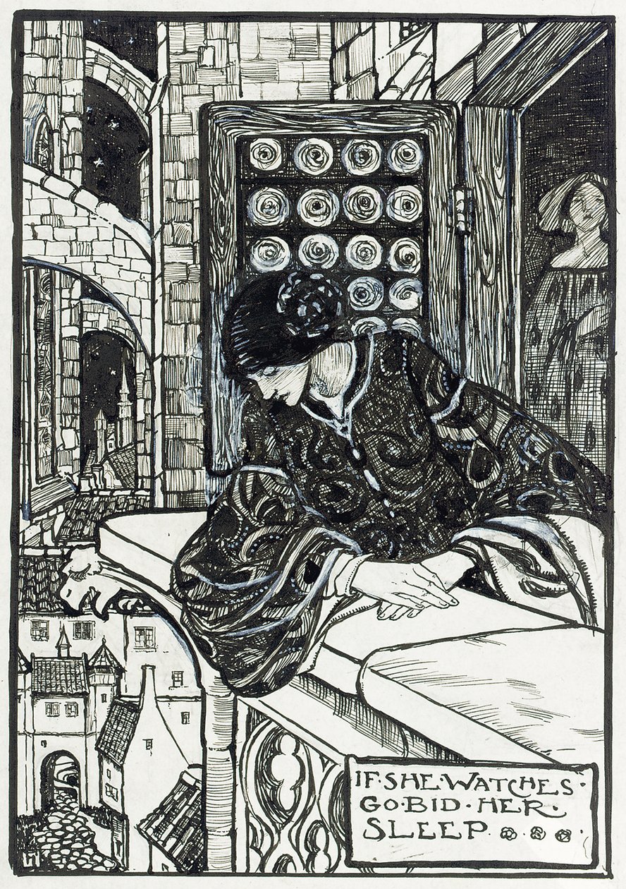 Ilustración para "Poemas de Christina Rossetti" (lápiz y tinta sobre papel) de Florence Harrison