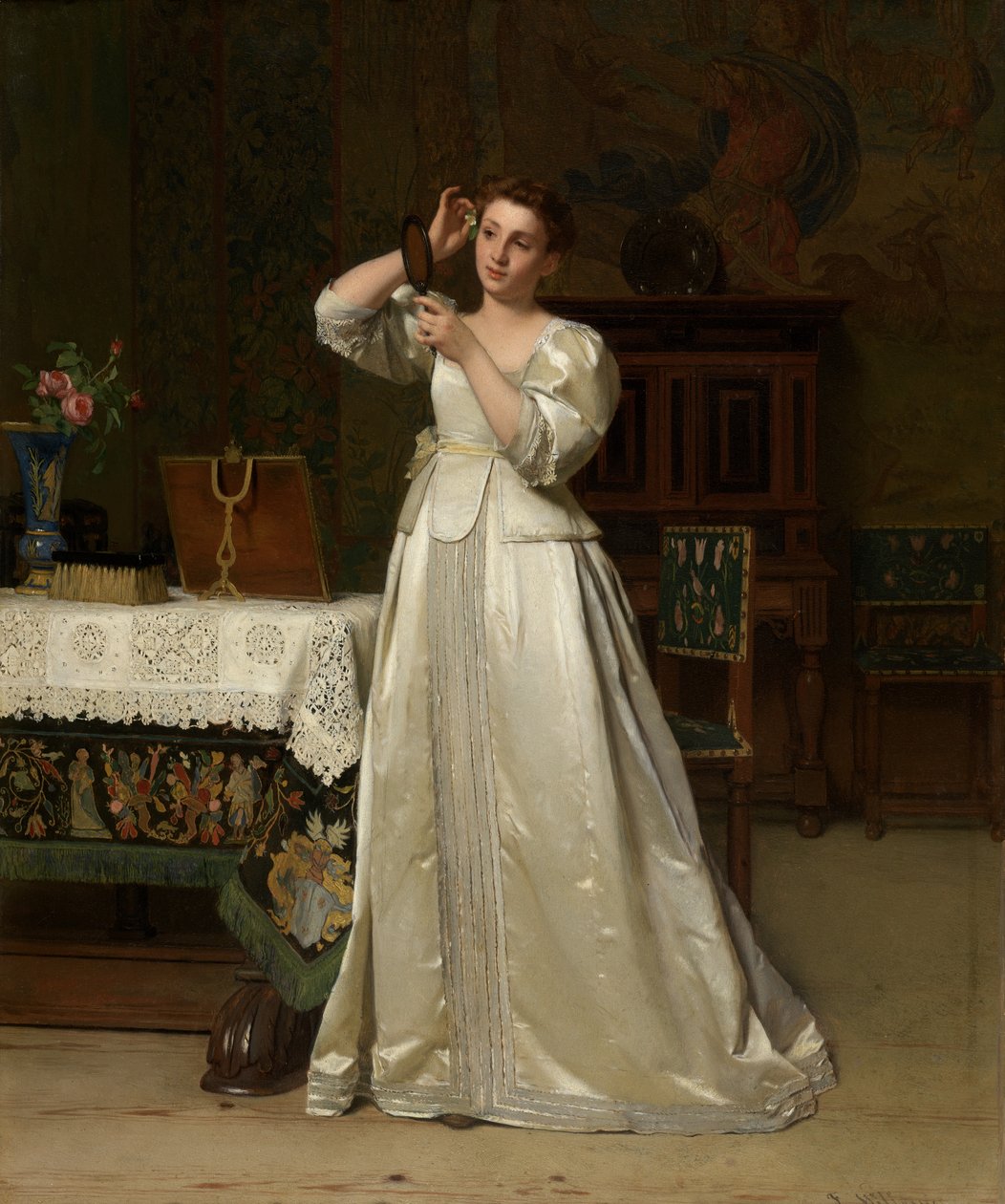 Mujer con espejo (óleo sobre tabla) de Florent Willems