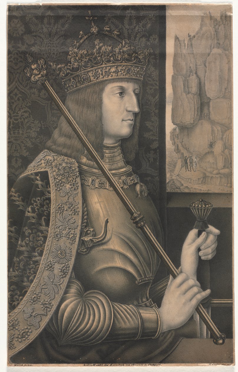 Retrato del Kaiser Maximiliano I con corona y cetro de Florentin Lauter