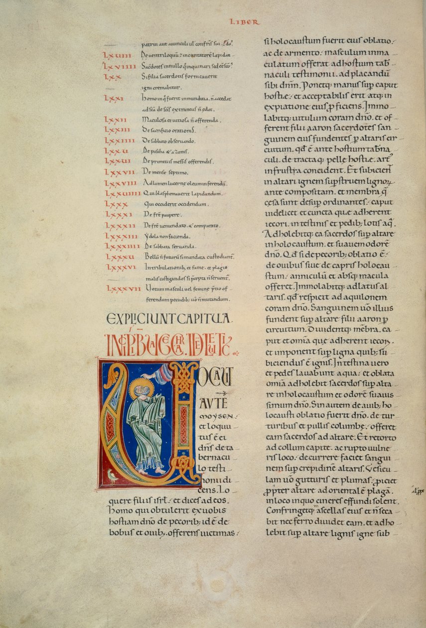Página de la Biblia de Corbolino con inicial representando a Dios hablando a Moisés (Cod. Conventi Soppressi 630, c. 52v), manuscrito de Florentine School