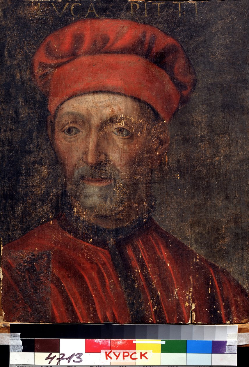 ""Retrato del rico banquero florentino Luca Pitti (1394-1472)"" Dio su nombre al palacio Pitti) Pintura de la escuela florentina de principios del siglo XVI Galería de arte regional Deineka, Kursk Rusia de Florentine School