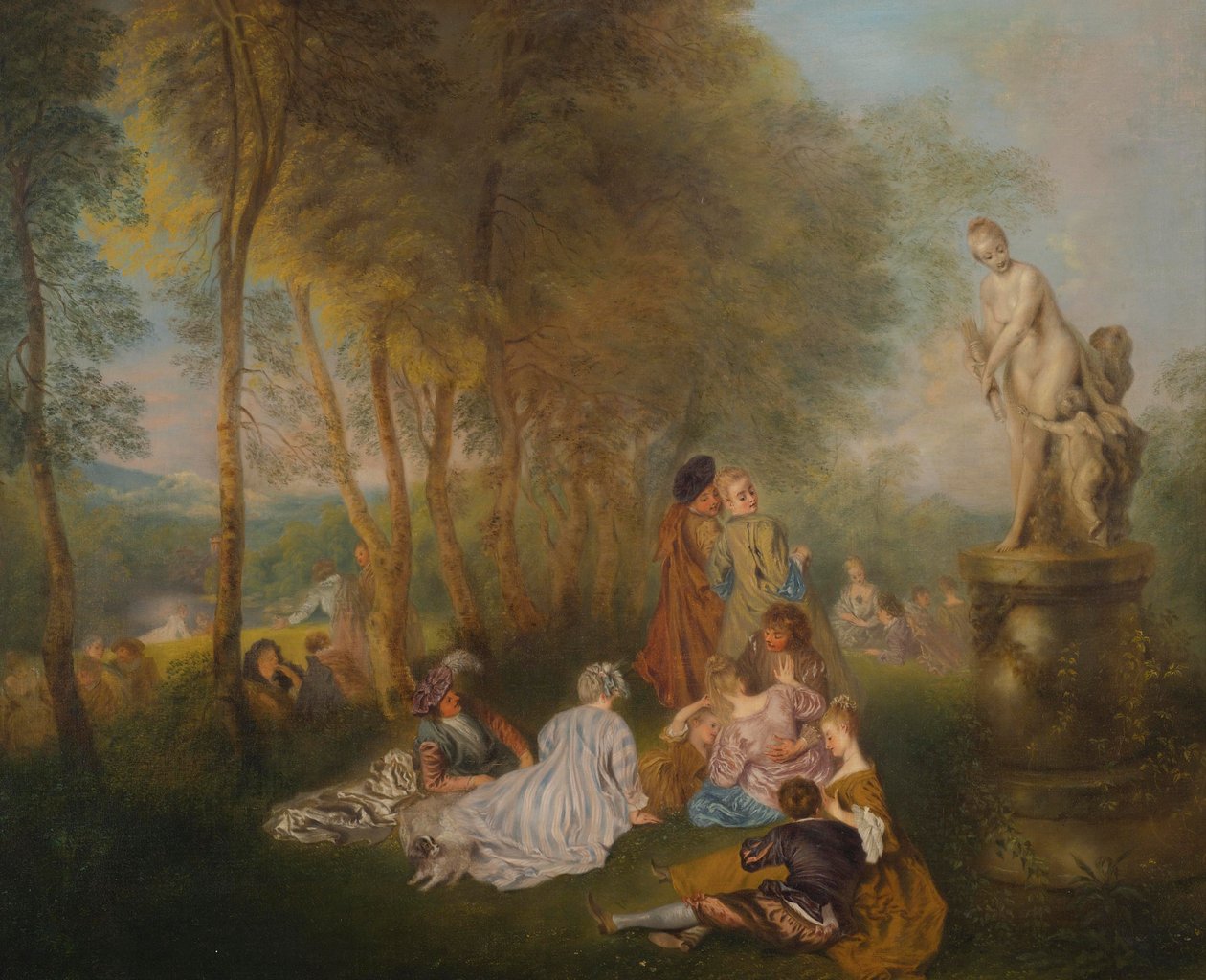 Fiesta galante con una estatua de Venus de Follower of Antoine Watteau