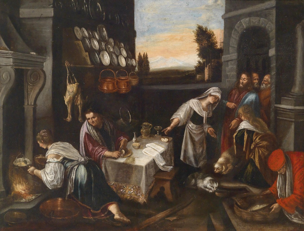 Cristo en la casa de Marta y María de Follower of Jacopo Bassano