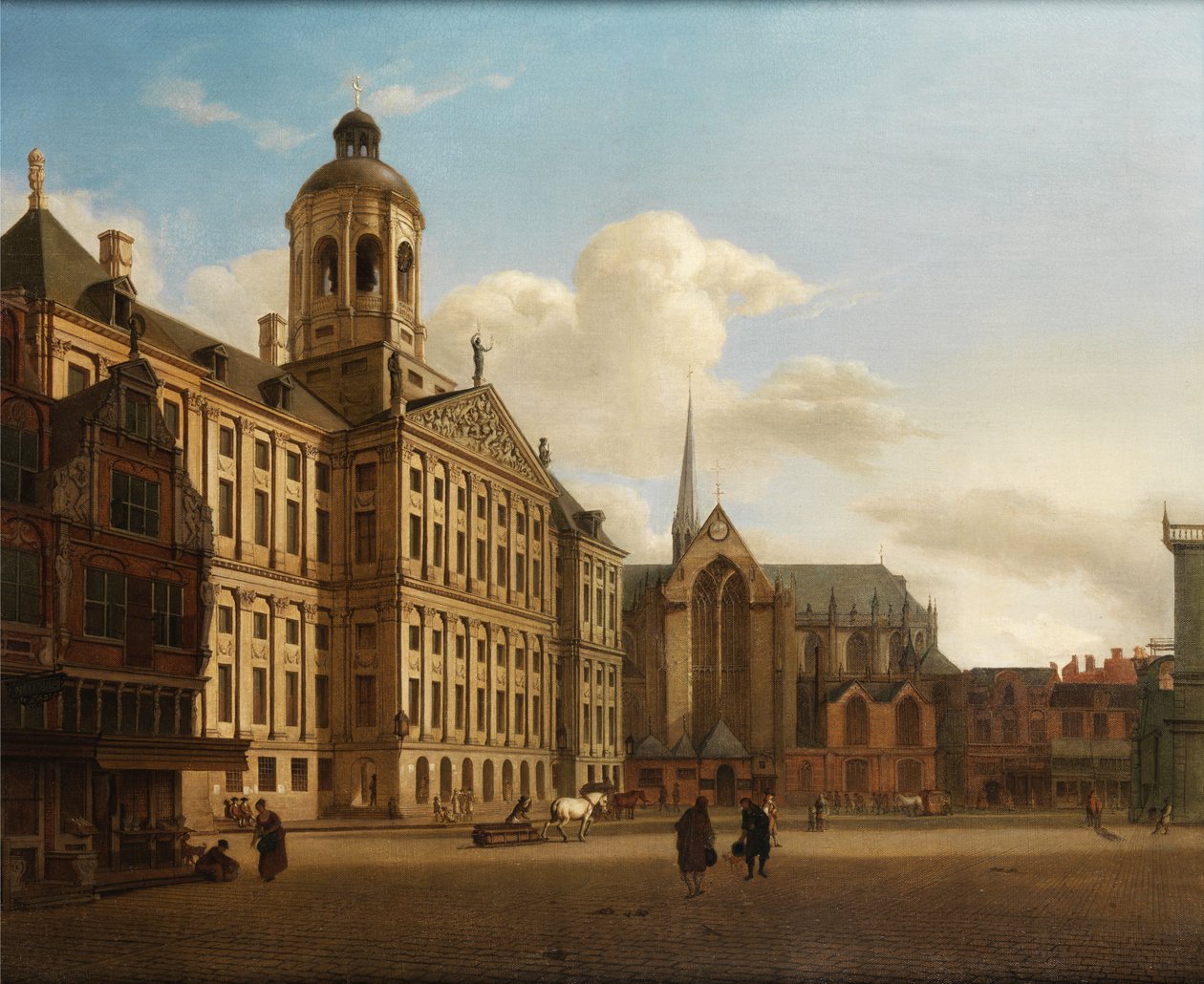 Vista de la presa con el Ayuntamiento en Ámsterdam de Jan van der Heyden